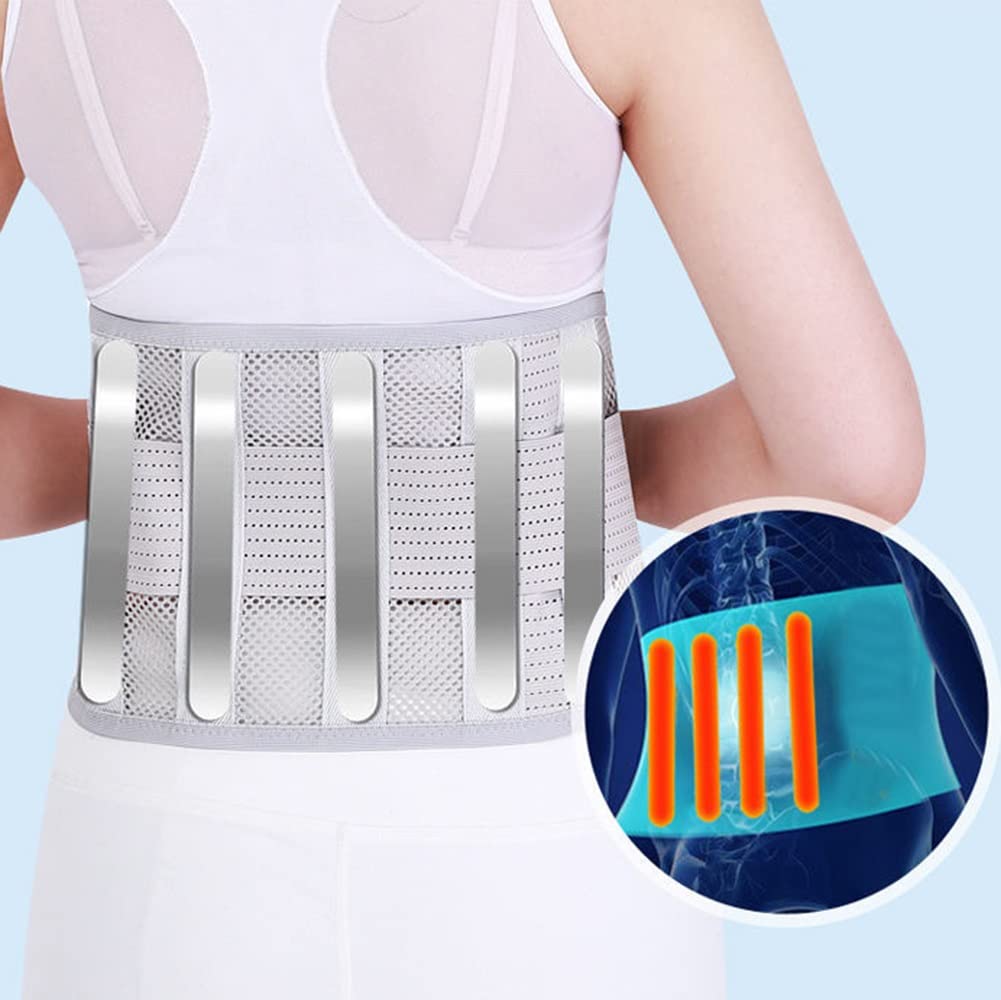 Cinture di Sostegno Lombare, Rete Traspirante con Stecche Regolabili for Lavoro Estivo for Sciatica scoliosi(Light Grey,L/Large)