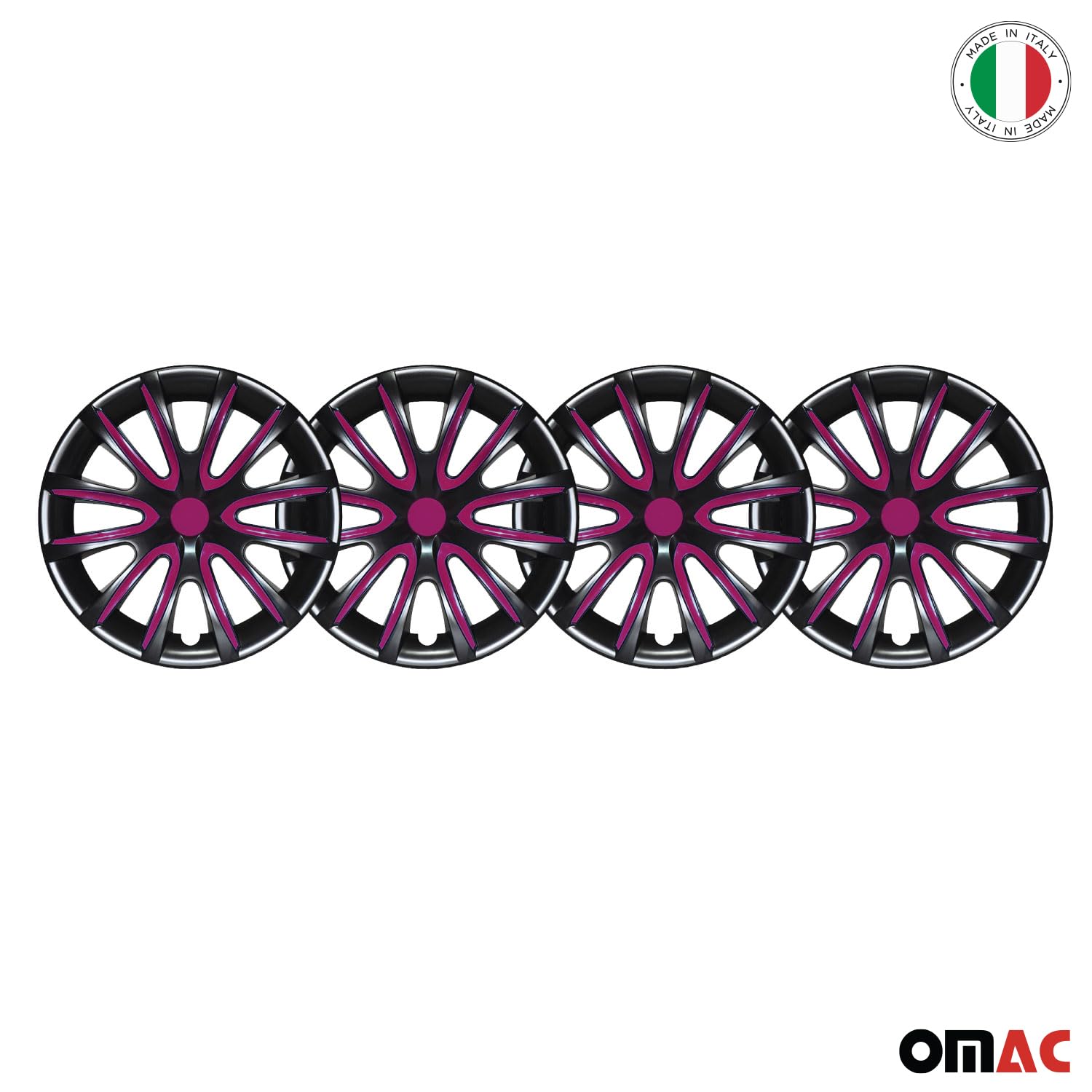 OMAC Lot de 4 enjoliveurs 16" compatibles avec voiture ABS | Enjoliveurs pour jantes en acier | 1 jeu (4 pièces) noir/violet avant et arrière