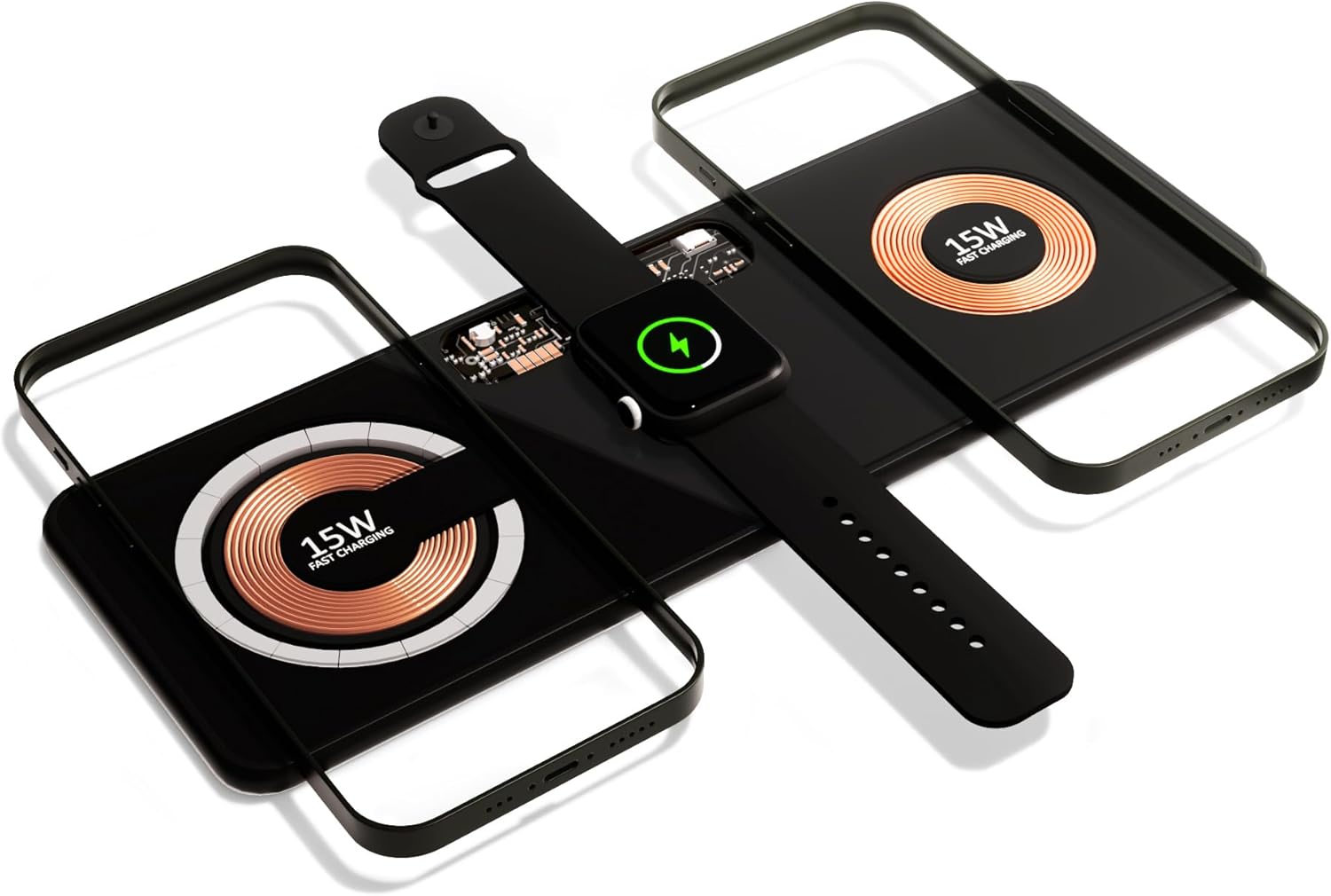 3 in 1 Magnetic Charging Pad Double 15W, Fast Wireless Charging Station, Charger for iPhone 15/14/13/12 Series, Android, Apple Watch, AirPods Pro and Others 3 in 1 Magnetic Charging Pad Double 15W, Fast Wireless Charging Station, Charger for iPhone 15/14/13/12 Series, Android, Apple Watch, AirPods Pro and Others