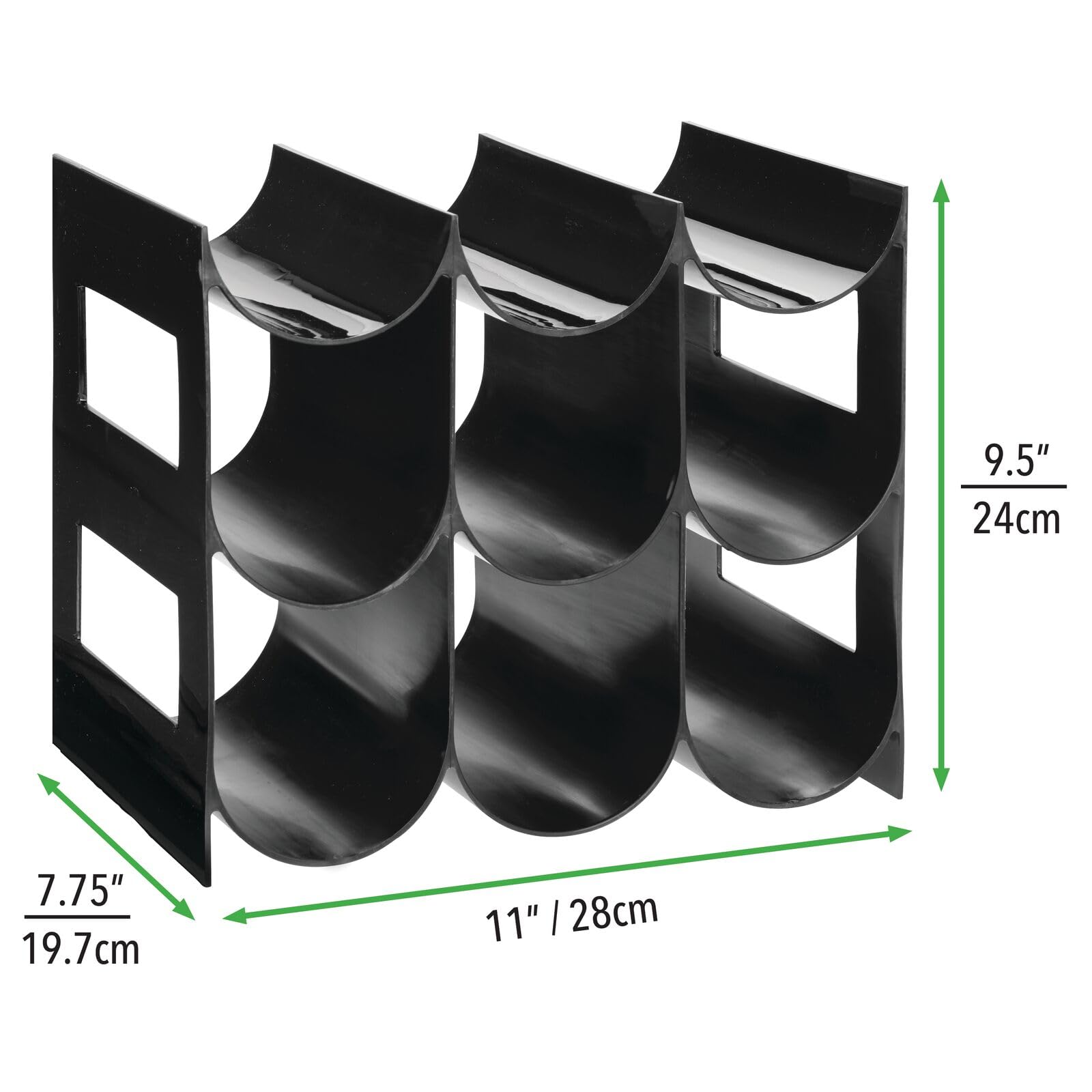 mDesign Práctico estante para botellas de vino – Botelleros para vino y otras bebidas para guardar hasta 9 unidades – Vinoteca de plástico de pie – negro