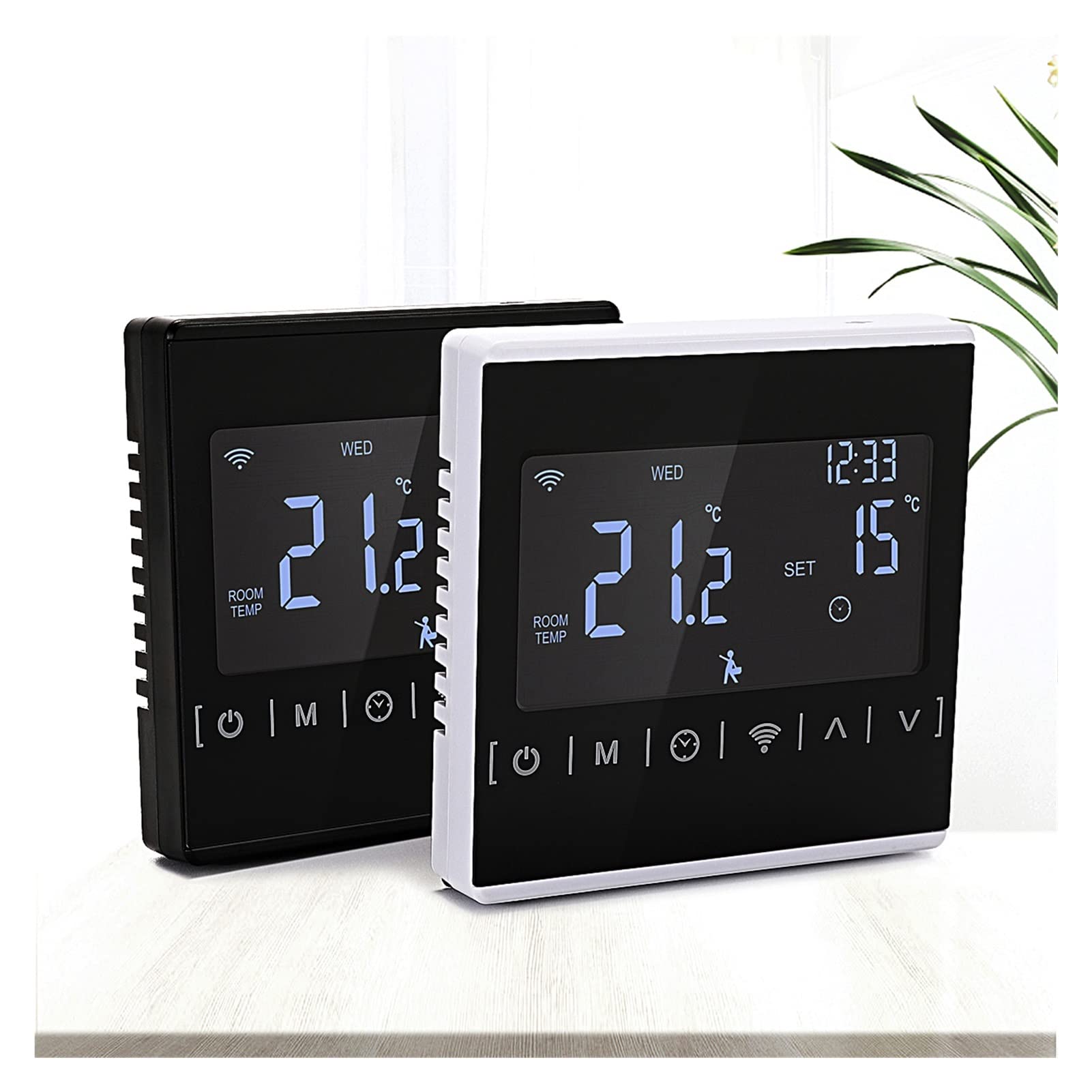 Cyfrowy higrometr termometr wewnętrzny Wifi Smart Thermostat, Elektryczna Ogrzewanie Podłogowe Ogrzewanie Kociołu Wody/Gaz Pilot Pilot dla Google Home Z wyświetlaczem LCD(Black-16A-No WiFi)