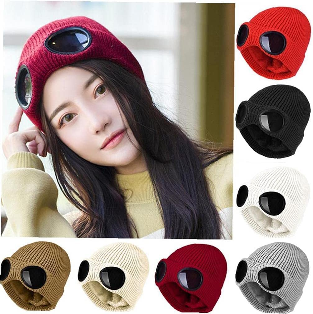 OLOTU All-match Knitted Cap Pilot Sunglasses Plus Velvet Wool Cap