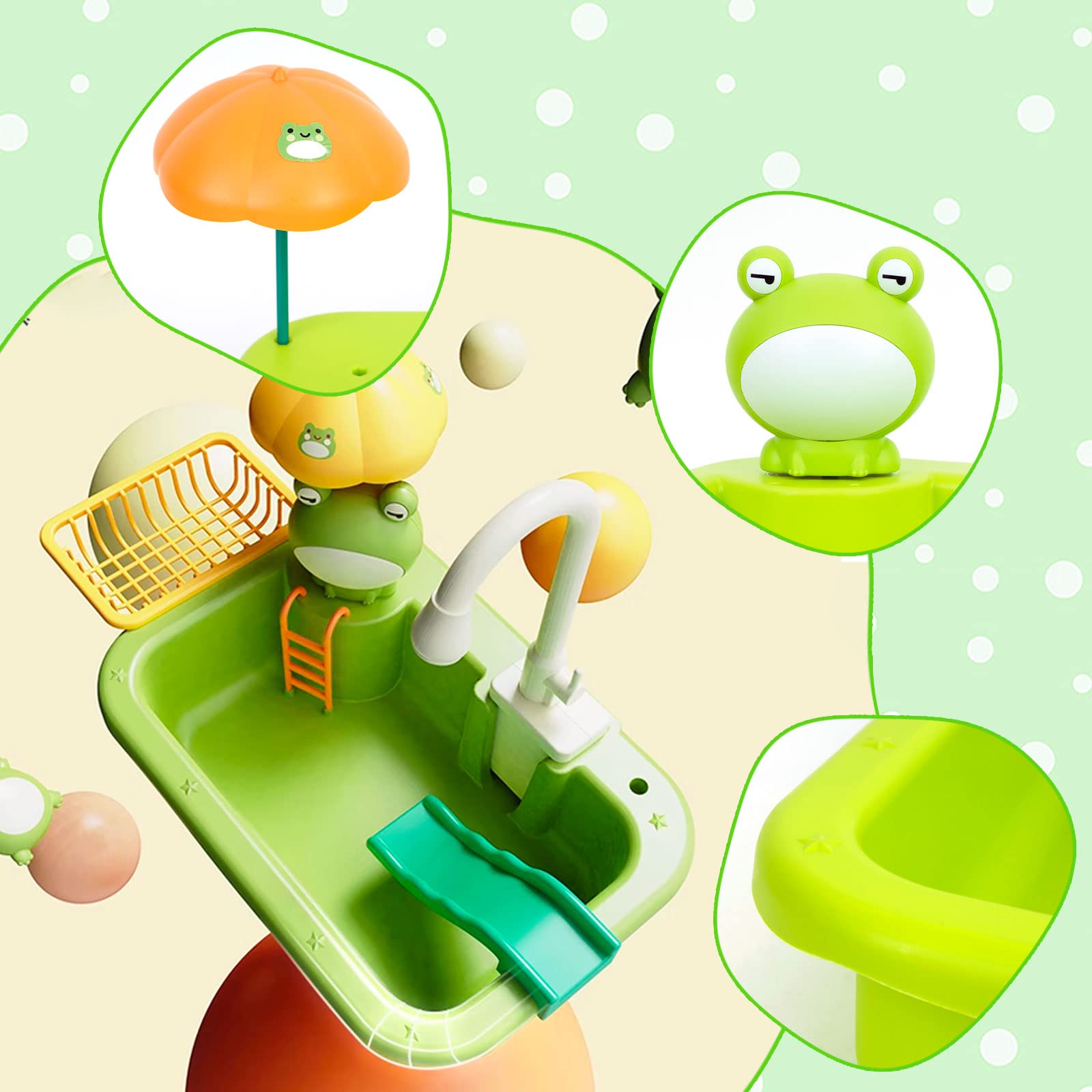 Set di Giocattoli per Lavello da Cucina 2 in 1,Cucina Giocattolo per Bambini con Gioco di Pesca e Accessori da Cucina, Giochi Acqua Bambini con Rubinetto Girevole a 90° per Ragazzi Ragazze dai 3 anni