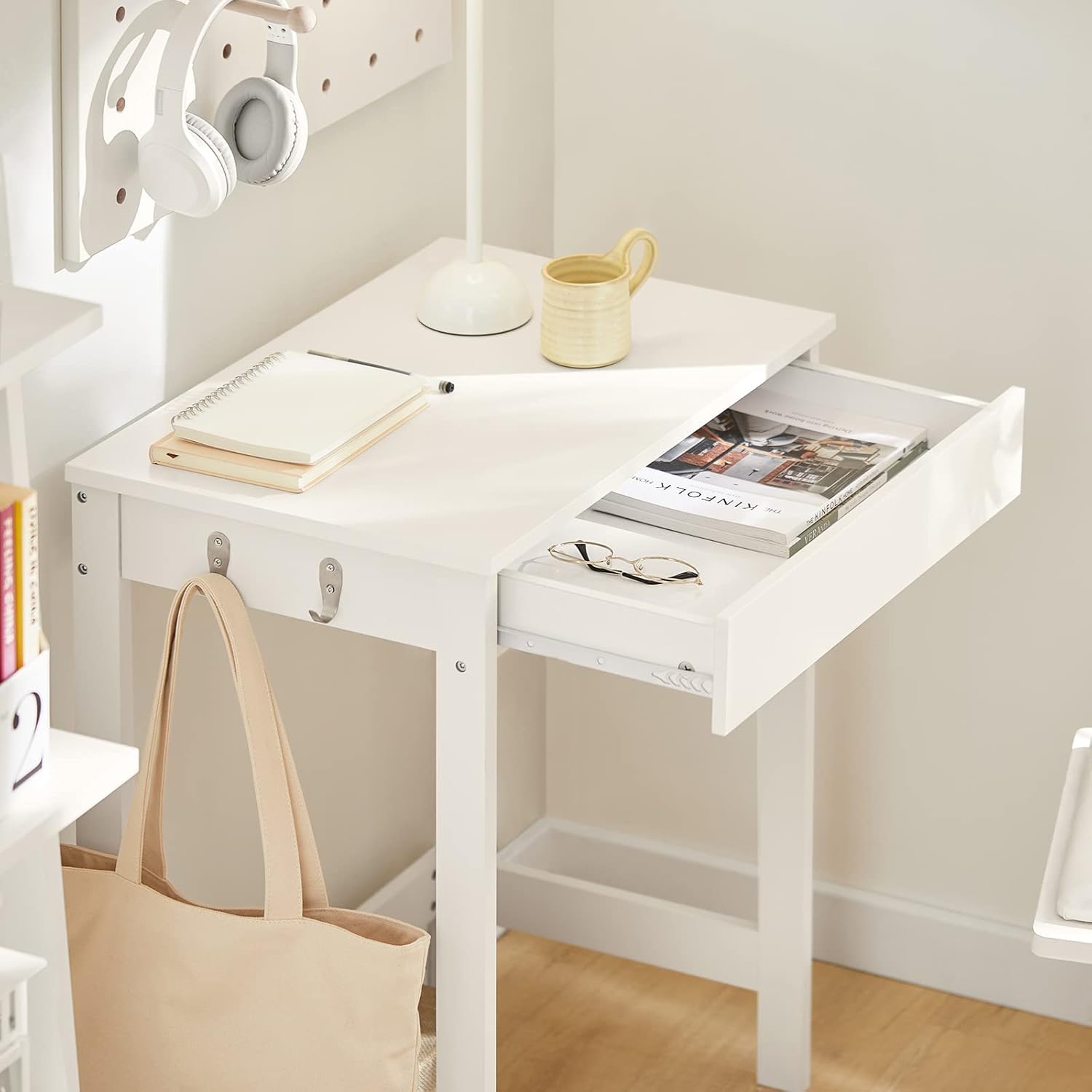 Amazon | ミニデスク 幅60×奥行40×高さ76cm 引き出し付き 木製