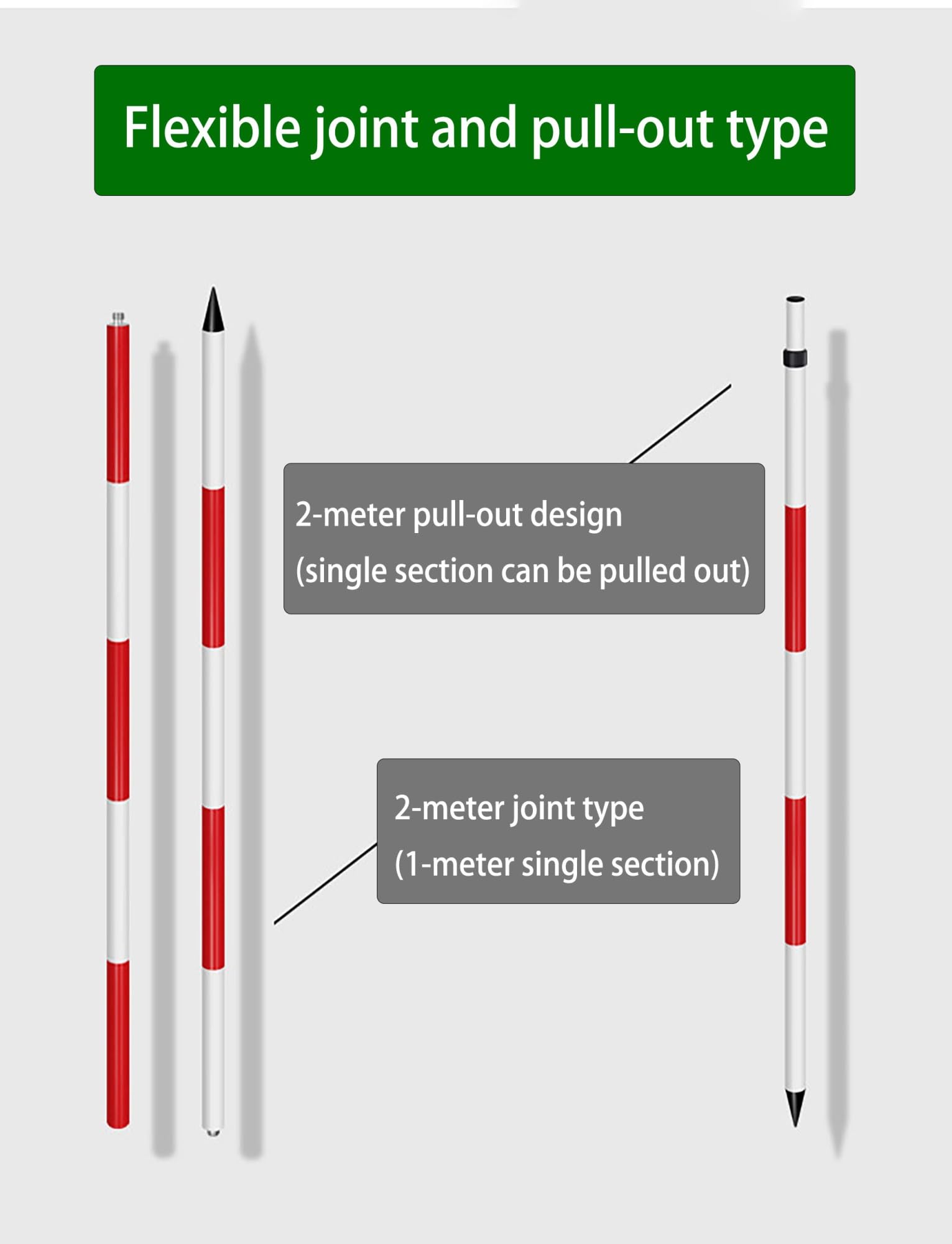 Poste topográfico de aluminio de 2/3/5 metros, rojo ajustable for topografía, construcción de carreteras y establecimiento de sitios(200cm/6.6ft)