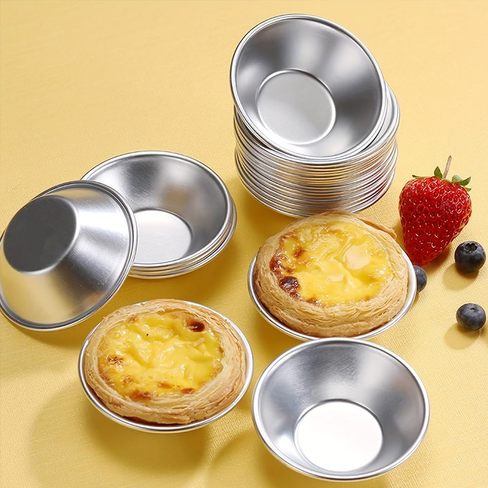 25 Pièces Moule Pasteis de Nata, Réutilisables Moule a Tartelette Aluminium Moules Mini Tartelette Revêtement Antiadhésif Faciles à Nettoyer pour Production Pastéis de Nata, Gâteaux, Pâtisseries