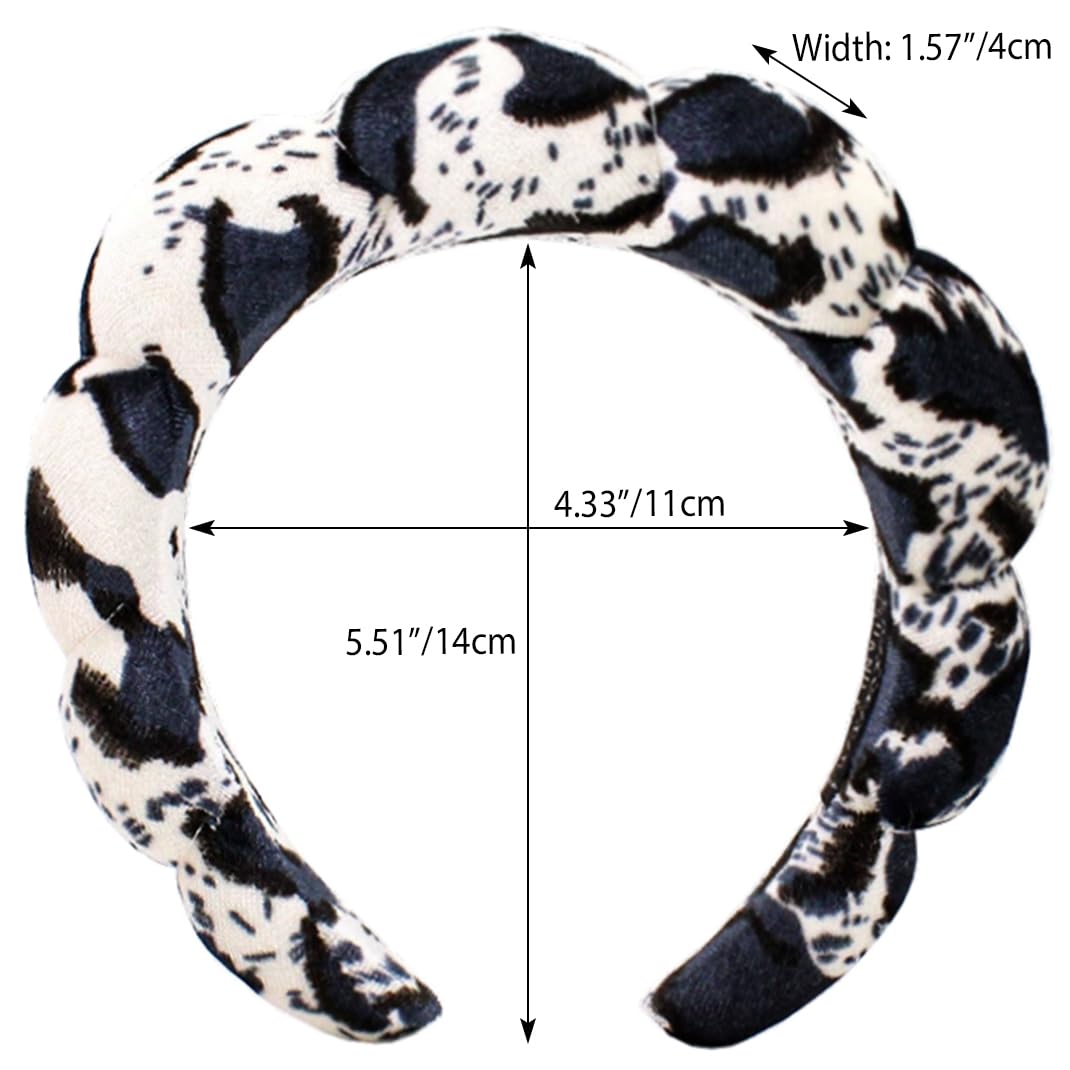 Spa Headbands Puffy Makeup Skincare Headbands for Washing Face or Facial, Terry Cloth Fabric Hairbands for Makeup Removal Shower Skin Treatment(Black/White Leopar) image 3