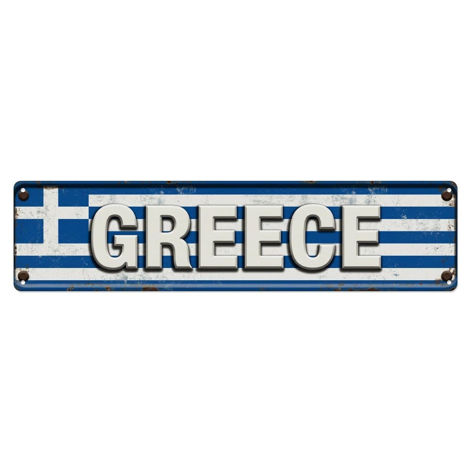 Vintage Greece Flag Pattern Metal Tin Sign