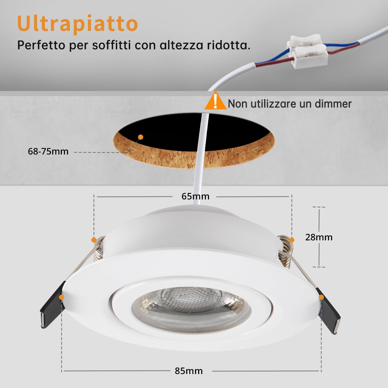 wowatt 10x Faretti LED da Incasso per Cartongesso Dimmerabili 5.5W 600LM | Luce Calda 2800K Faretti LED Soffitto Incasso Orientabili Metallo, IP44 Faretto Ultrasottili Foro 68mm para Bagno