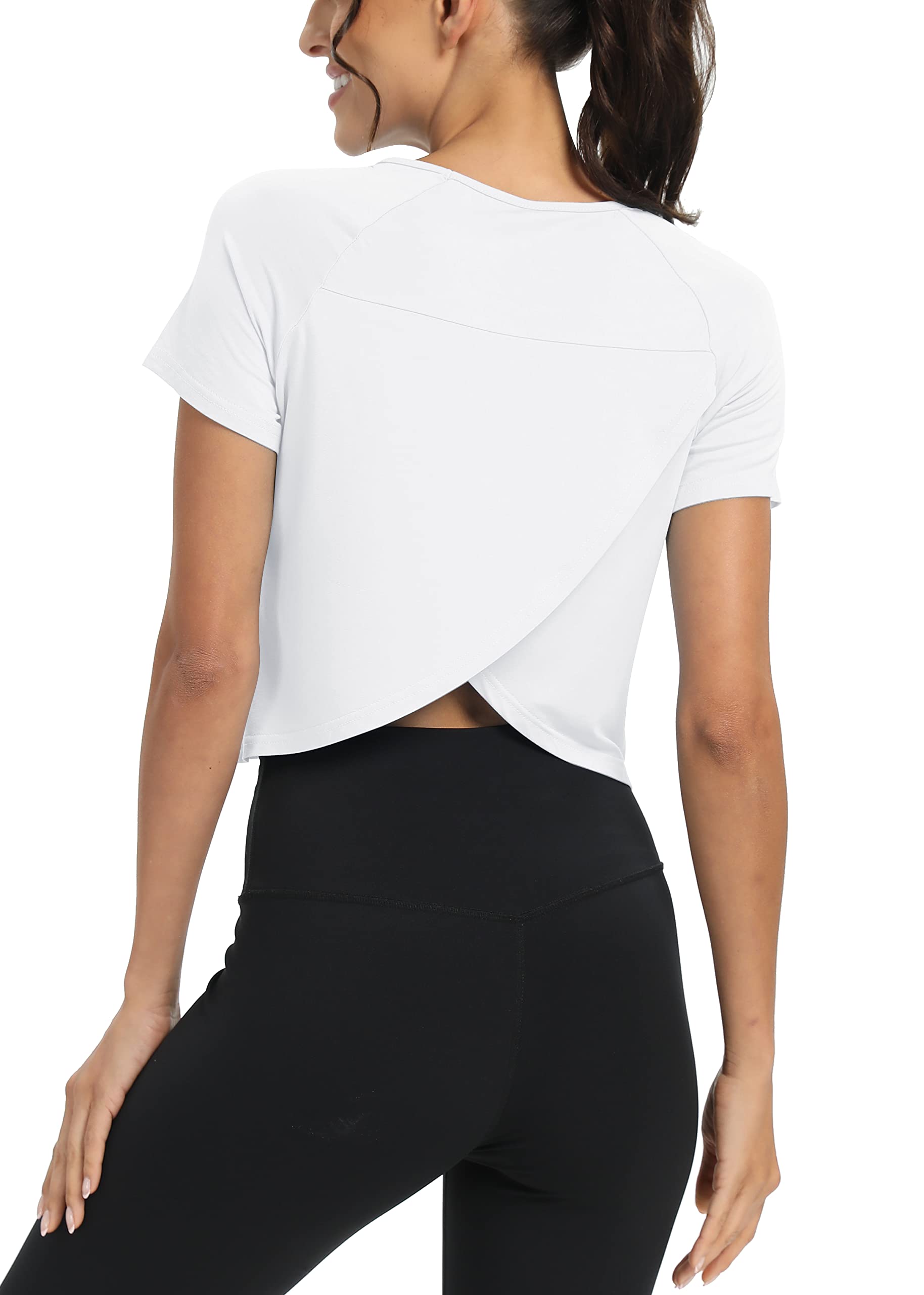 mippo workout tops for women cropped split back athletic gym exercise shirts loose fit