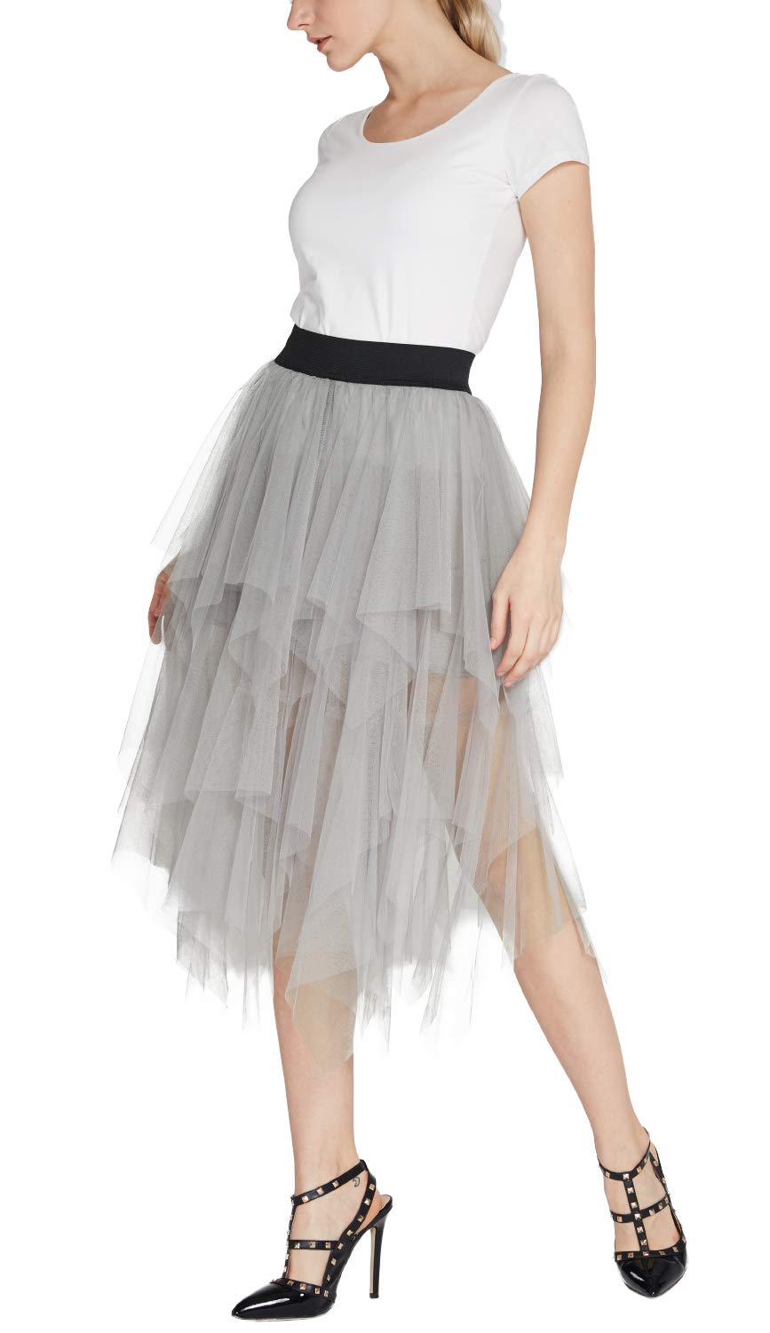 Jupe en tulle élégante en maille pour femme - gris - Taille L