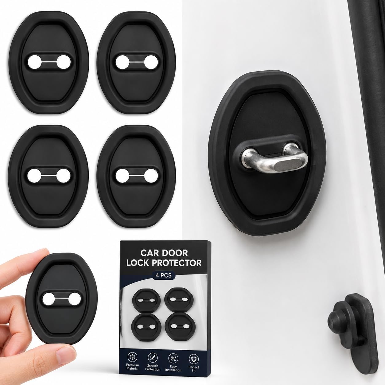 Kaden Lock Protector 4 PCS Silicone Latch Cover, Shock Absorption Pads, Anti-Rust Universal Guard for Most Cars Car Door Lock Cover, Door Trim, Bumper & Sill Protector-image-43