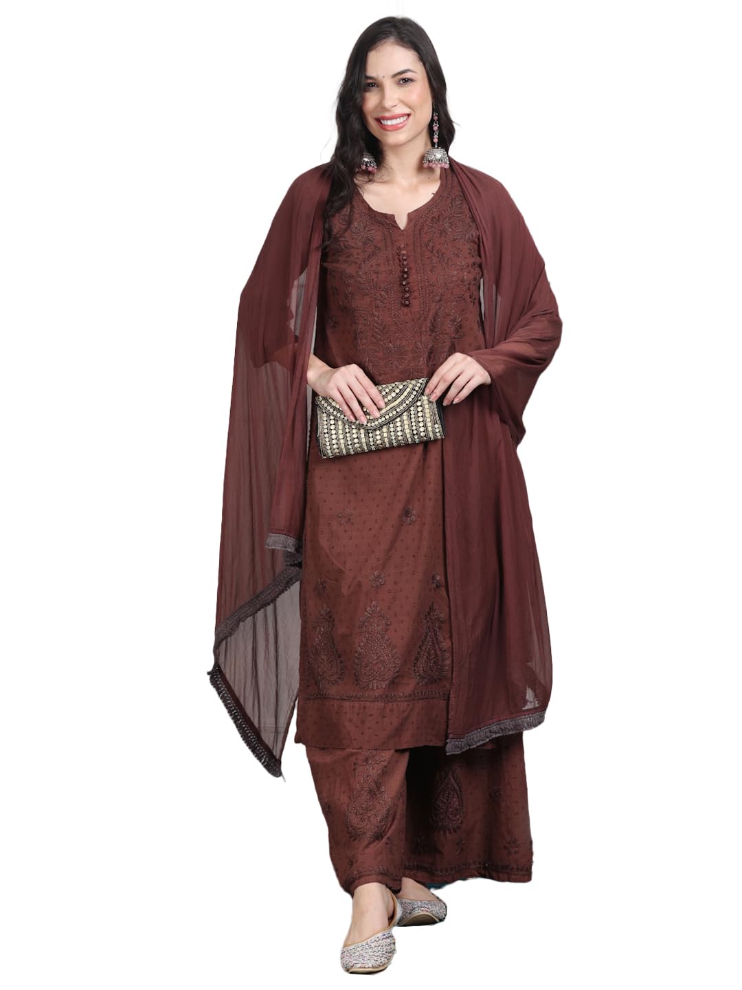 meiraas fashion Women’s Luxe Hand-Embroidered Dobby Kurti, Palazzo & Dupatta Set – Authentic Lucknowi Chikankari Ensemble-picture-13