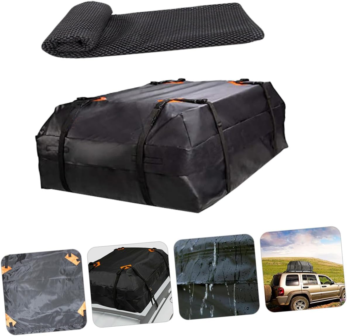 Car Roof Bag Oxford Cloth Large Rooftop Cargo Carrier with Anti-Slip Pad Foldable Vehicle Luggage Storage Pouch for Travel and Camping