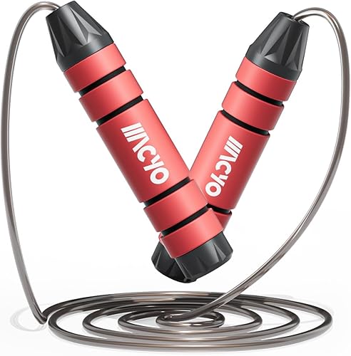 Macyo Cuerda de saltar ajustable con rodamientos triples, cable de acero sin enredos, asas pesadas, ideal para entrenamiento de velocidad, gimnasio
