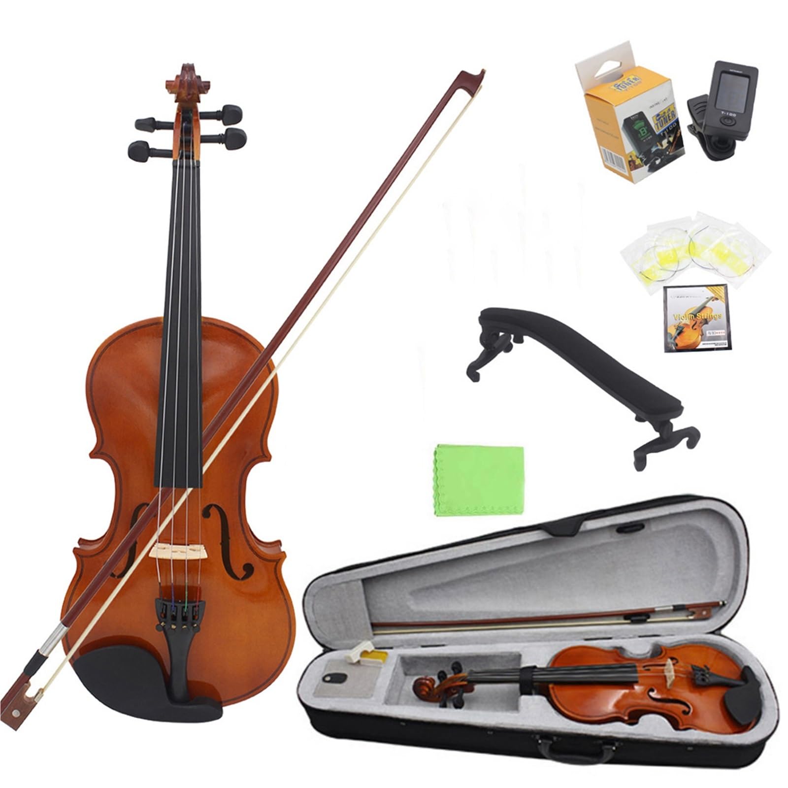 Violino Set 4/4 Violino In Legno Massello Colore Naturale Accessori Popolari In Plastica Per Violino Set Per Violino Per Principianti Per Adulti(Set 1)