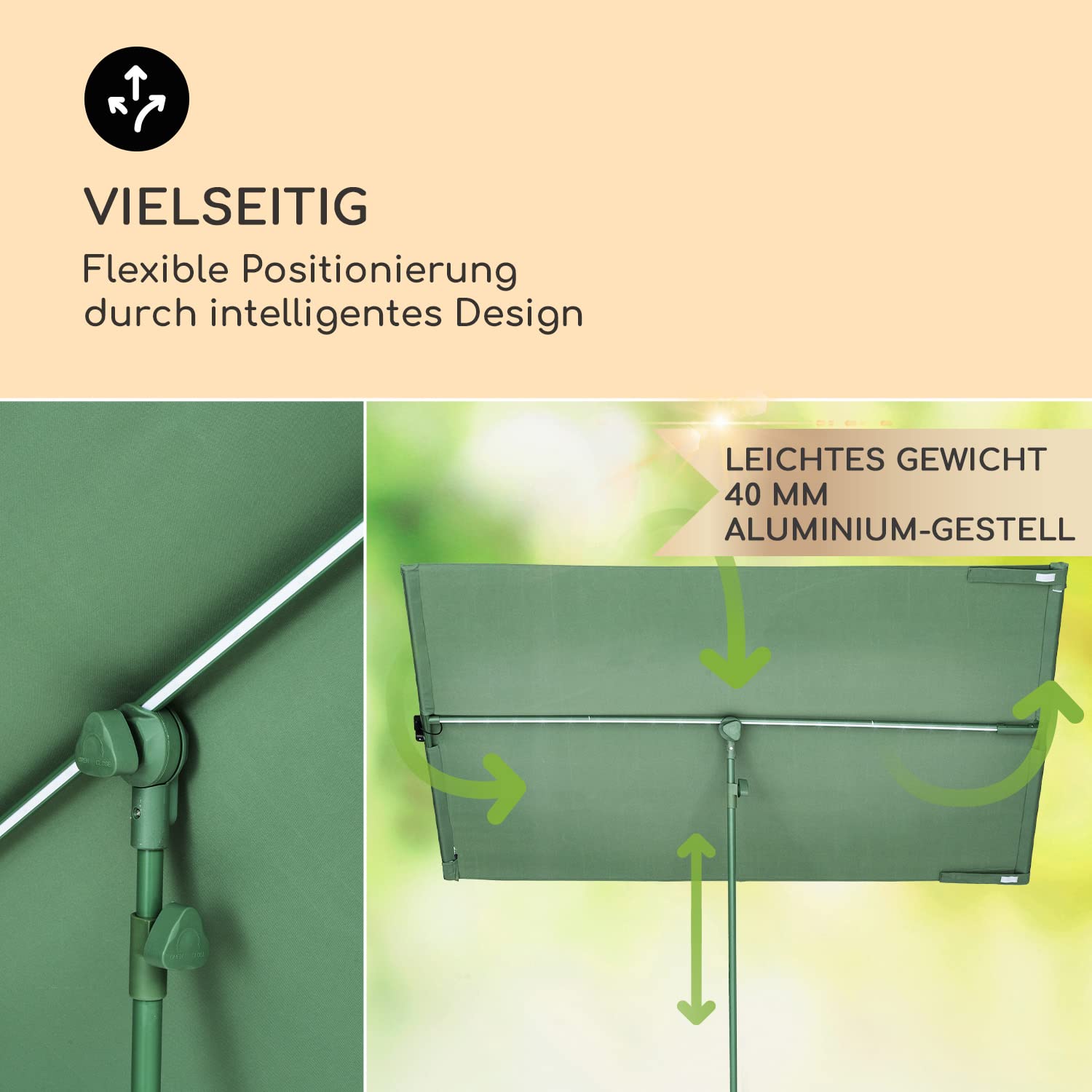 blumfeldt Sonnenschirm für Balkon Rechteckig, Sonnenschirm mit LED Beleuchtung, Wasserdicht & UV-Schutz, Balkon Sonnenschirm für Terrasse & Garten, Höhenverstellbarer Balkon Schirm Sonnenschutz