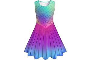 Girls Mermaid Dress Kids Summer Sleeveless Dresses Birthday Sundress Swing Outfit Size 6-7