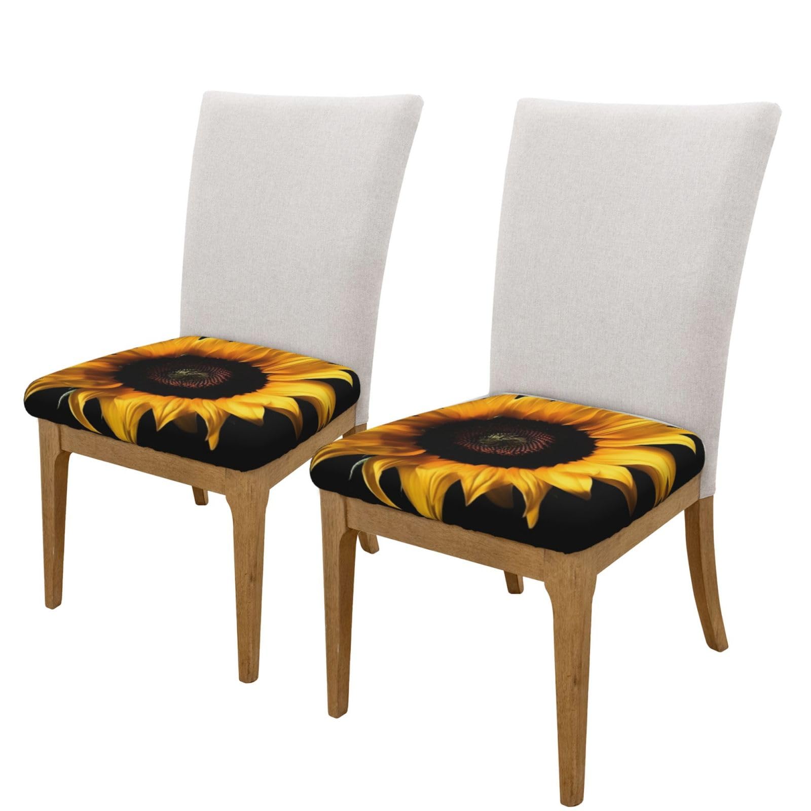 FHEDVBN Sunflower on Black Background Bar Stool Cover Two Pieces Washable Square Seat Cushion Covers Stretch Non Slip Barstool Slipcovers Soft Velvet Chair Covers for Kitchen, Dining Room Decor