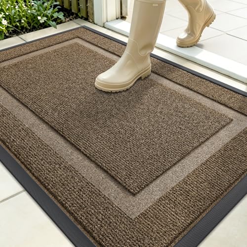 Image of OLANLY Front Door Mat Indoor Outdoor Entrance, Waterproof All-Season, All-Weather Doormat, Sturdy Natural Rubber, Fade Resistant, Low Profile, Easy Clean Patio Porch Entryway Mat, 35x23, Brown