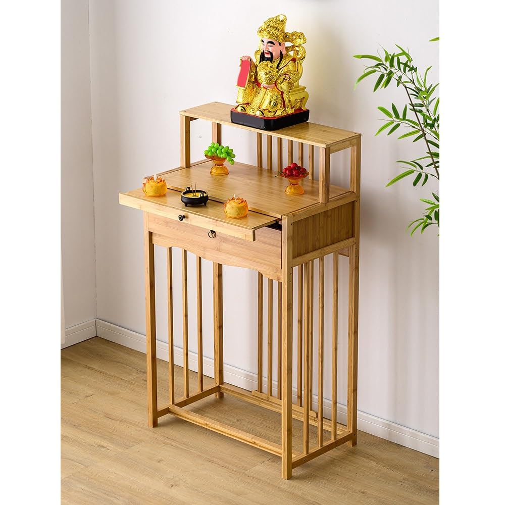 Tavolo da Altare in Legno massello for casa Moderna Meditazione | Consolle con cassetto(Natural,Piccolo)