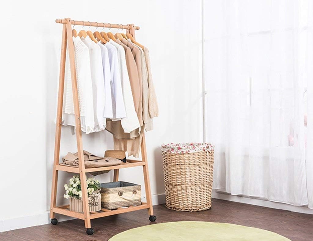 Coat Rack Solid Wood Bedroom floorbeech Hangers Removable Wooden Coat Rack Shoe Rack