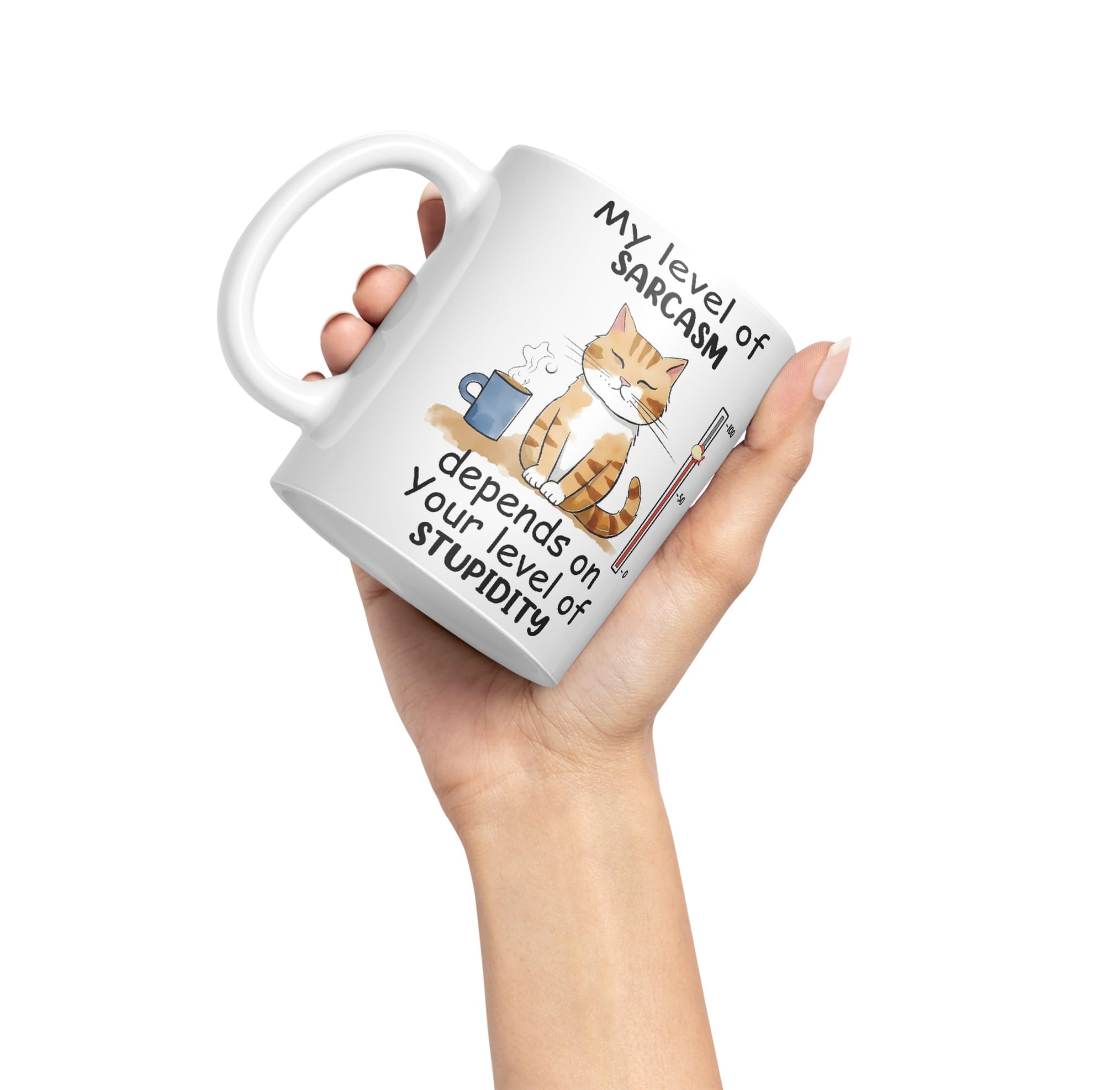 Vixar My Level of Sarcasm Depends on Your Level of Stupidity Cat Joke Ceramic Coloured Mug Cup for Tea Coffee Hot Brew 330ml 11Oz (White) - Image 4