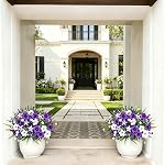 12 Pcs Artificial Flowers for Outdoors Artificial Plants Faux Ferns Fake Faux Outdoor Plants for Decor Outdoor Plants Silk Uv Resistant for Home Porch Garden Decor (12, White+Purple, 32CM)
