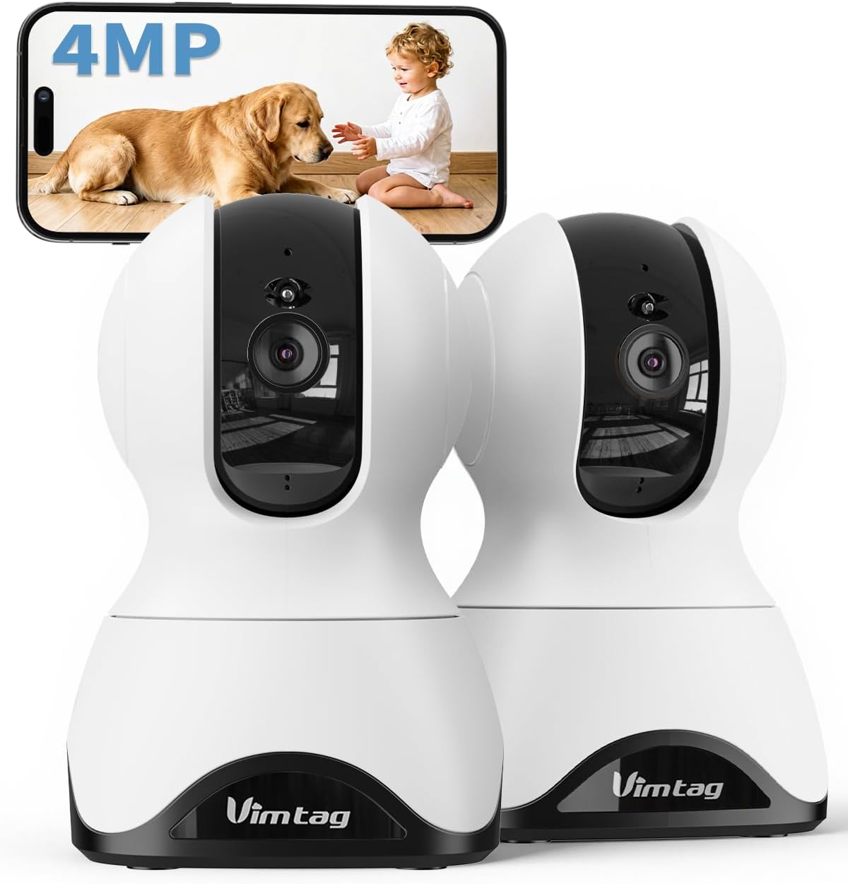 VIMTAG 2.5K 4MP Pan/Tilt Pet Camera Indoor with Phone App for Dog/Cat/Baby/Nanny/Home Security, Motion Tracking, Night Vision, 2-Way Audio, AI Detection, 5G/2.4GHz WiFi, Cloud & SD Card, Works w/Alexa