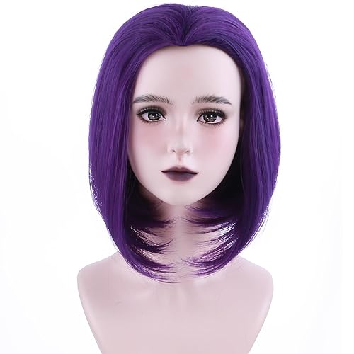 Peluca morada oscura estilo Bob para mujer, peluca corta y recta morada, peluca sintética para cosplay, fiesta de Halloween (morado oscuro)