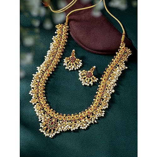 Image of Peora Gold Plated Bridal Jewellery Set with Kamarband Gift for Women Indian Traditional Ethnic Wedding