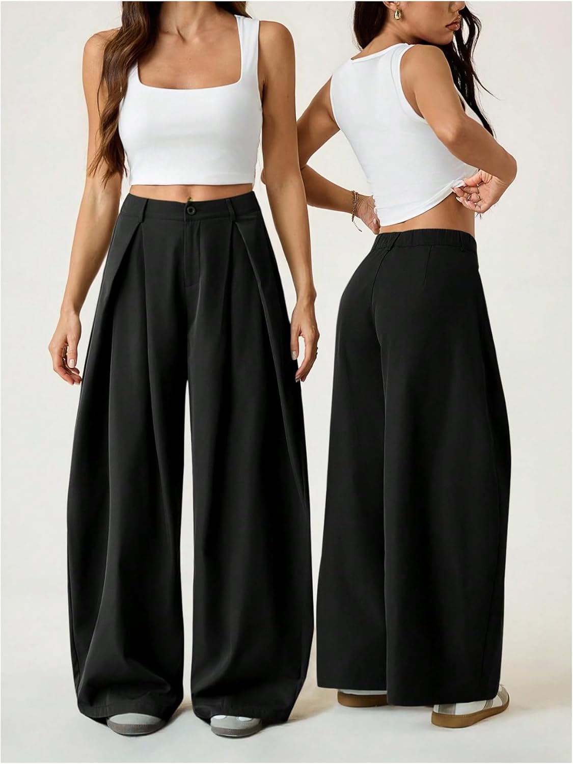 SHENHE Women's Baggy Dress Pants Wide Leg Low Rise Pleated Business Casual Slacks Barrel Pants