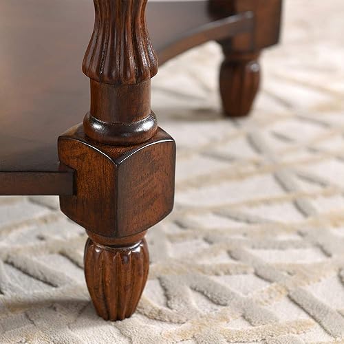 Miniatura 32 de PADMA HOUSE Mesa de sofá semicírculo tradicional de madera maciza con tapa de vidrio templado para sala de estar, nogal cereza