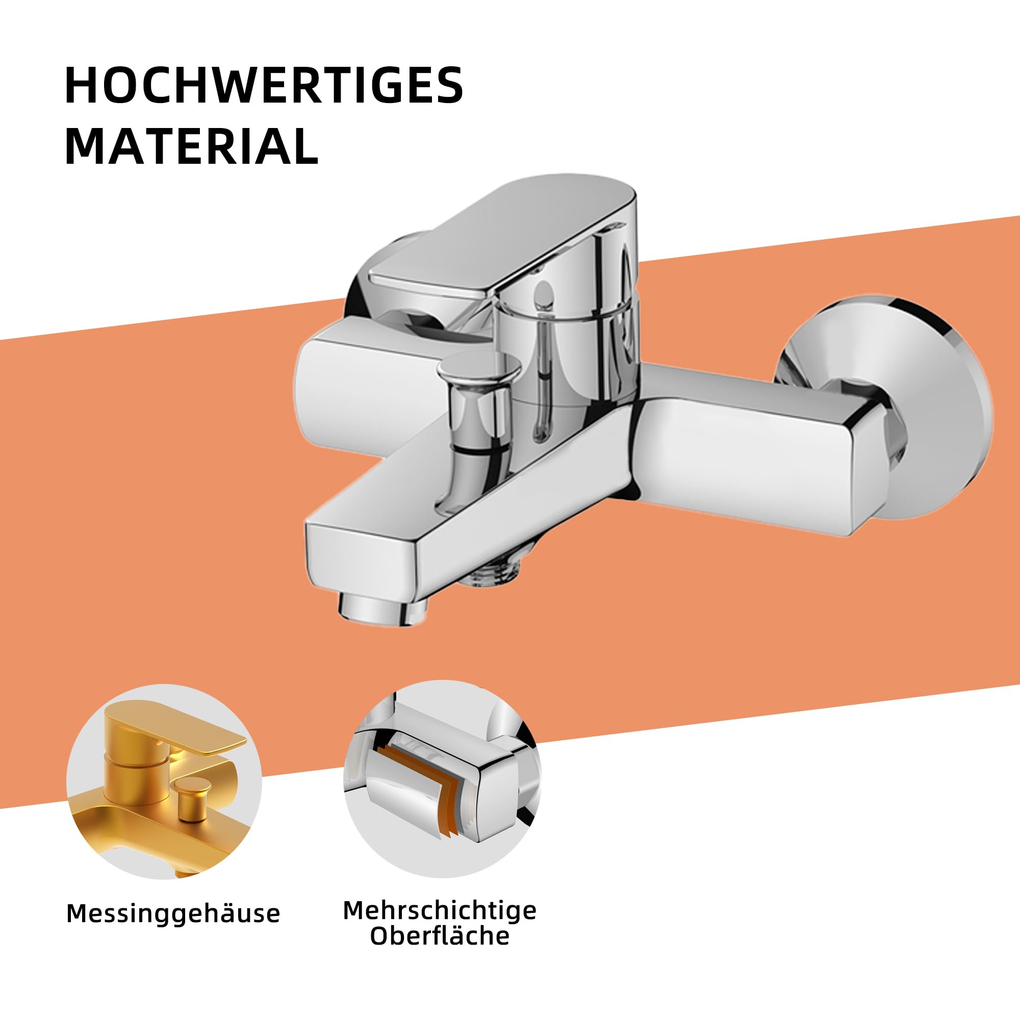 BELZ Badewannenarmatur Einhandmischer Duscharmatur S-Anschluss | Keramikkartusche·500.000 Zyklen tropffrei·Einhandmischer leichtgängig·S-Anschlüsse·Wandmontage·langlebig·robust