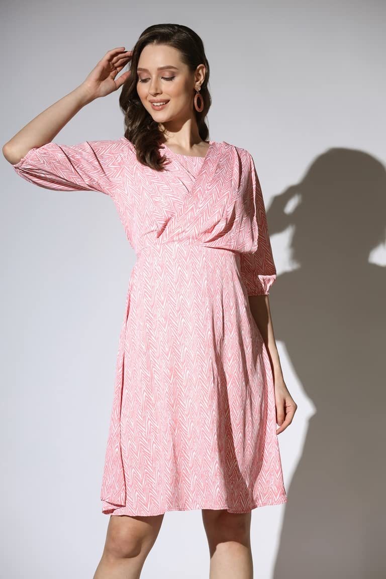 Dhruvi Trendz Womens Rayon Women Western Dresses Regular Fit Western Dress (Dt-Wd1081_Peach_S)