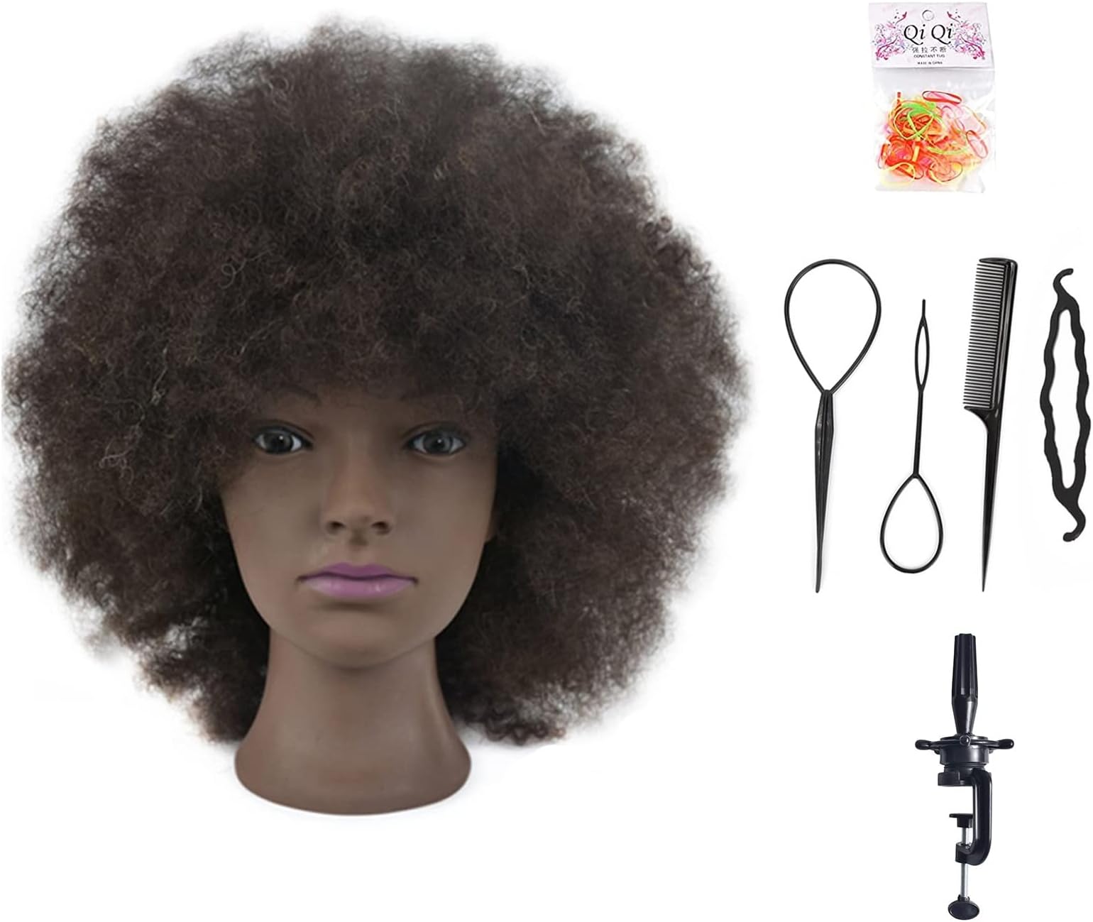 Training Head African American with 100% Human Hair Mannequin Head Cosmetology Afro Hair Manikin Head for Practice Styling Braiding with Free Clamp+Braid Sets (Natural Black)
