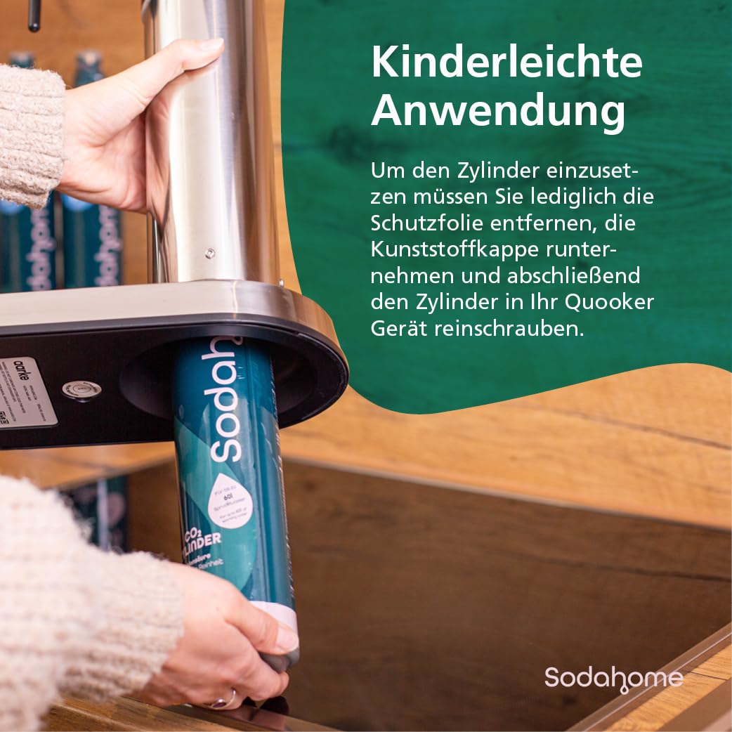 4x CO2 Zylinder für 60L Sprudelwasser - Kompatibel mit allen Quooker Geräten - Kohlensäure Zylinder zum Einschrauben für Sprudelwasser - geprüft & abgefüllt in Deutschland (4er Set)