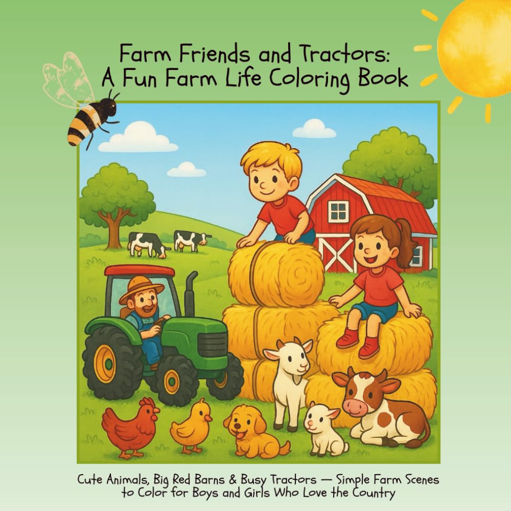 Farm Friends and Tractors: A Fun Farm Life Coloring Book: Cute Animals, Big Red Barns & Busy Tractors — Simple Farm Scenes to Color for Boys and Girls Who Love the Country