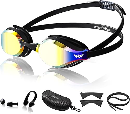 Swim Goggles for Men Women No Leak Anti-Fog UV HD Wide Vision, Racing & Swimming Goggles Black-Electroplate