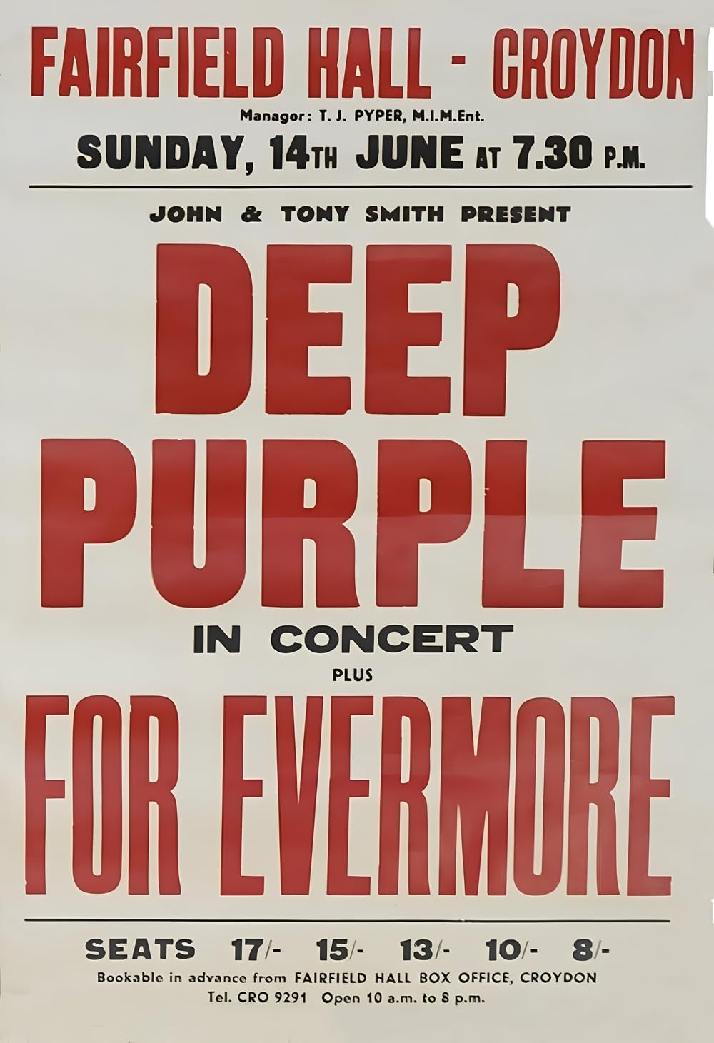 Deep Purple Vintage Concert Poster Red & White Retro Rock Music Memorabilia | A4 Size | Black Framed