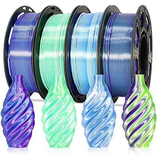 Image of MIKA3D Dual Color Silk PLA 1.75mm 3D Printer Filament Bundle, 4 Spools Pack 2 Color in 1 PLA, Silk Blue Purple, Silk White Green, Silk White Blue, Silk Green Purple, 3D Printing PLA 250g X 4 Spools