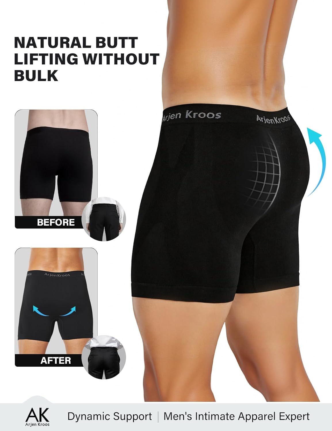 Arjen Kroos Men's Performance Anti-Chafing Seamless Underwear 3 Pack Butt Lifter Shapewear Moisture Wicking Boxer Briefs - Image 7