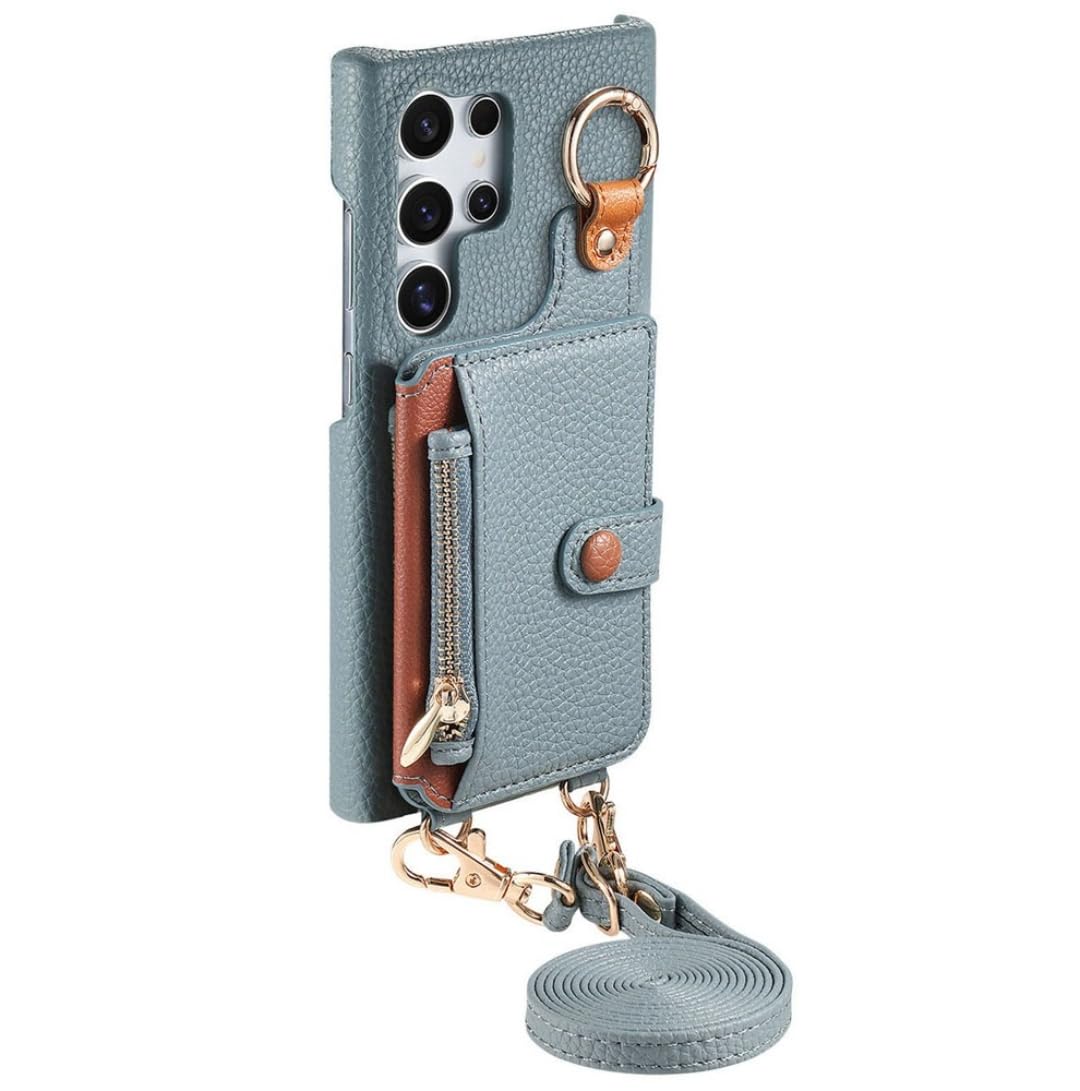 Etui na telefon z portfelem i przegródką na karty do Samsung Galaxy S25 Ultra Edge S24 Fe S23 S22 Plus A55 A54 A56 A35, skórzane (do S24/niebieskie)