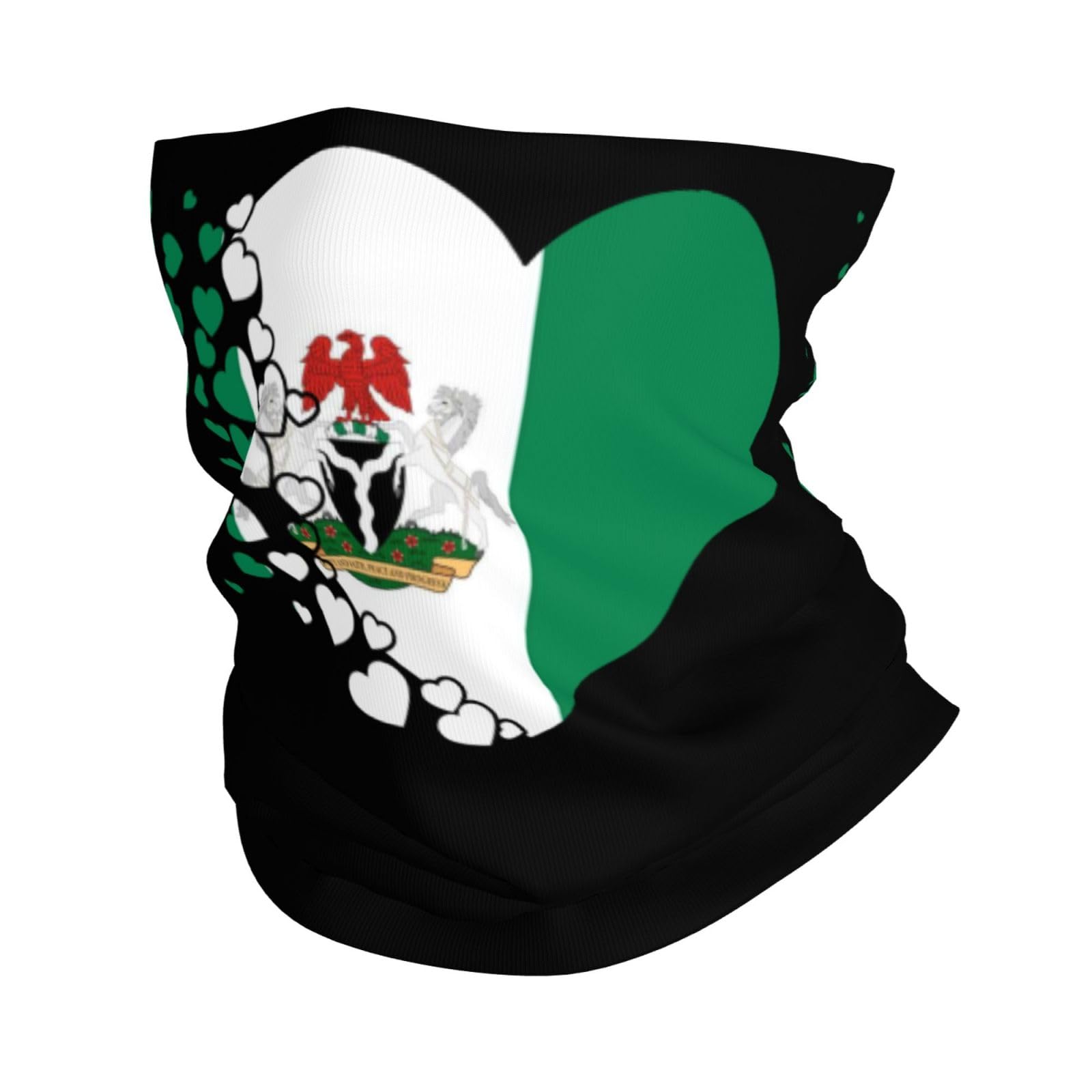 Nigeria Nigerian Heart Shaped Flag Balaclava Bandana Neck Gaiter Face Mask for Men Women Uv Protection for Motorcycle Cycling Riding Running Headbands White