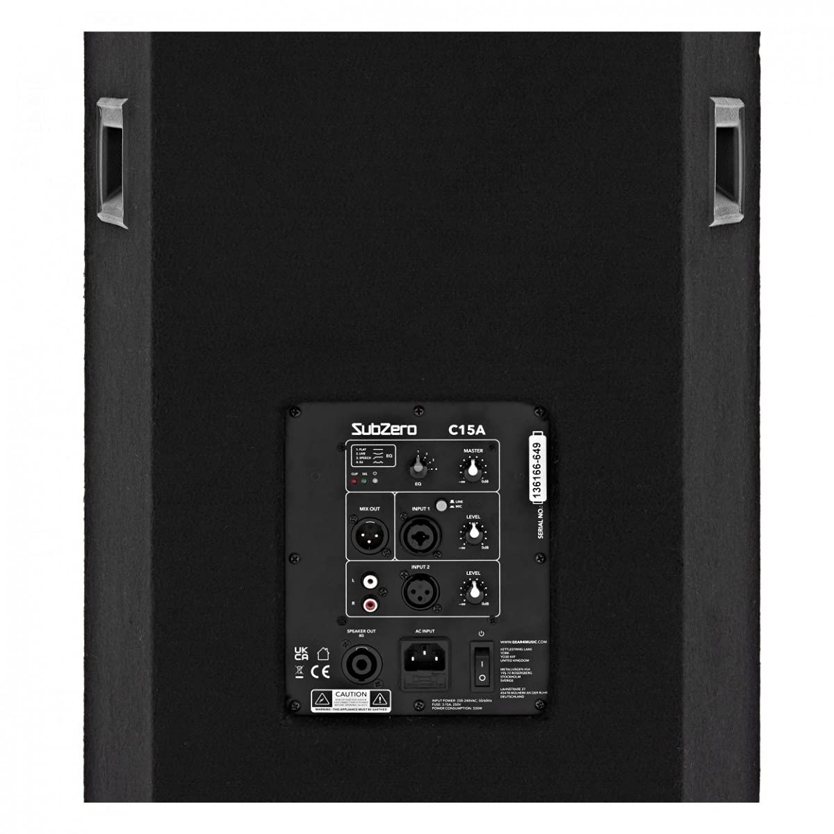 SubZero Altavoz Activo de 15 Pulgadas para megafonía C15A - Clase D - 280W RMS