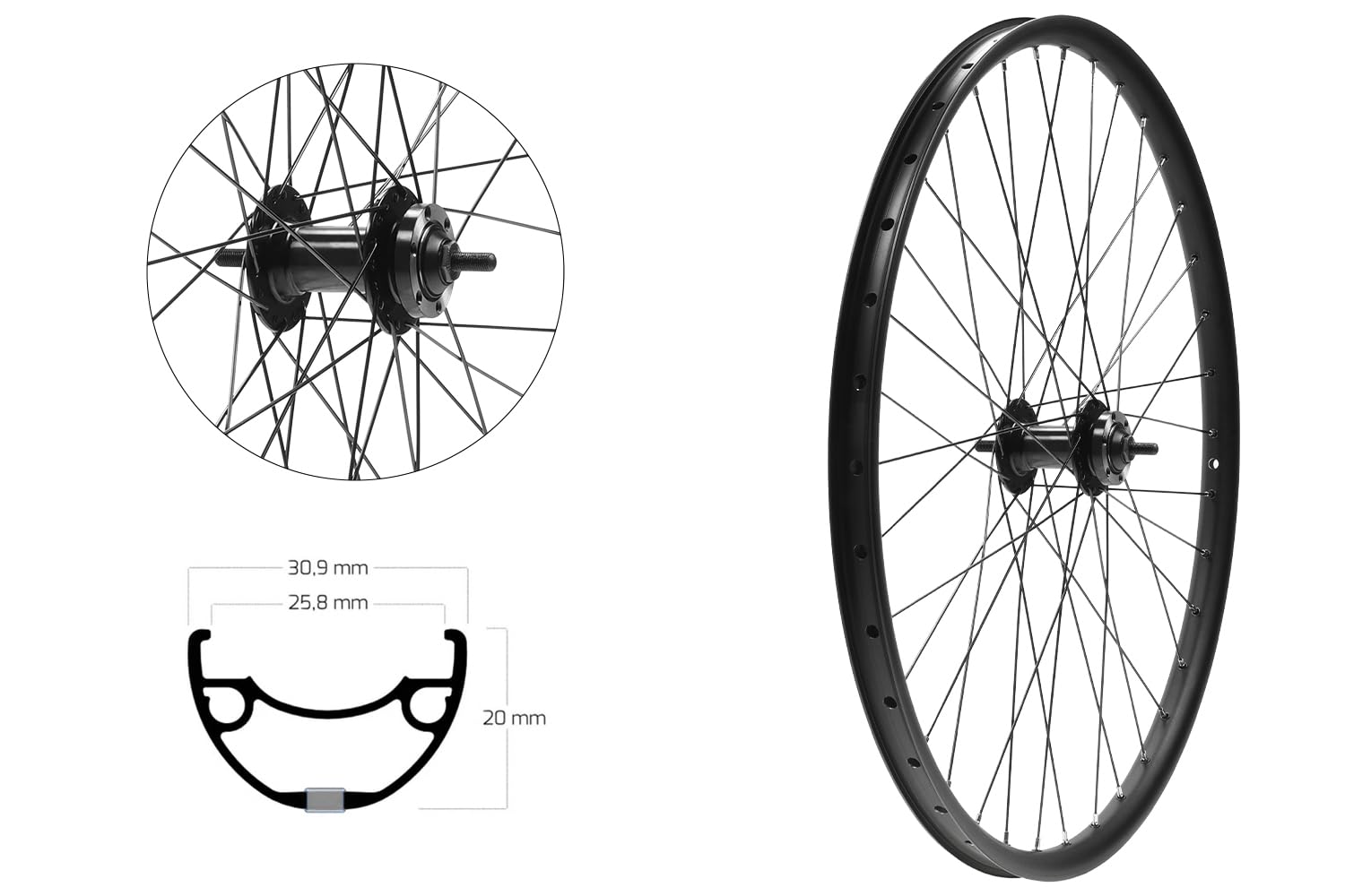 27,5 Zoll MTB Vorderrad 650B Tubeless Ready Scheibenbremse 6-Loch 36 Speichen Edelstahl Aluminium Nabe 100 mm Vollachse
