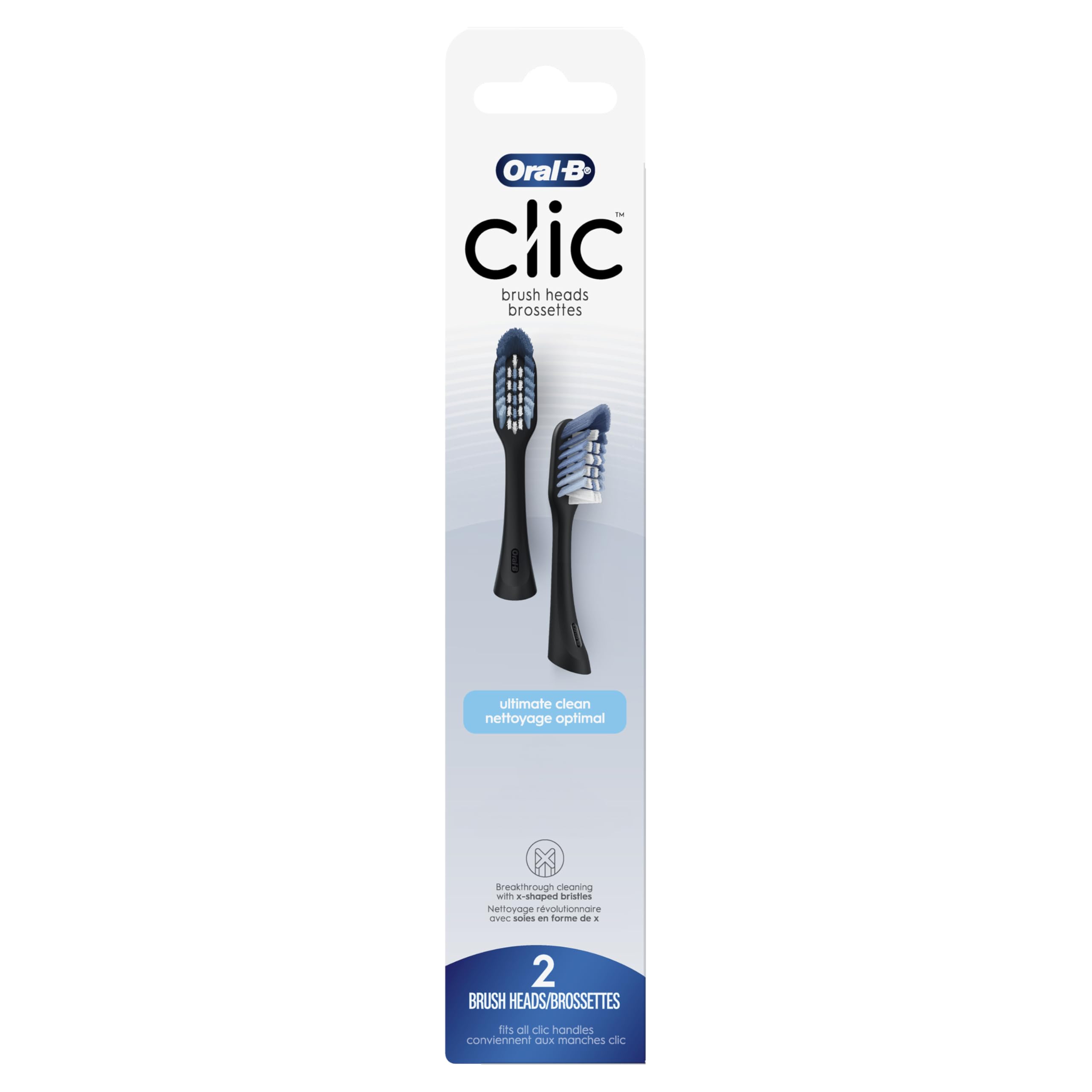 Clic Toothbrush Ultimate Clean Replacement Brush Heads, Black, 2 Count