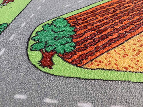 Primaflor Spielteppich Bauernhof - 95x200 cm | Straßenteppich mit Tieren | Made in EU | Kinderteppich mit Straßen für Jungen & Mädchen | für Fußbodenheizung | Kurzflor Teppich für Kinderzimmer – Bild 6