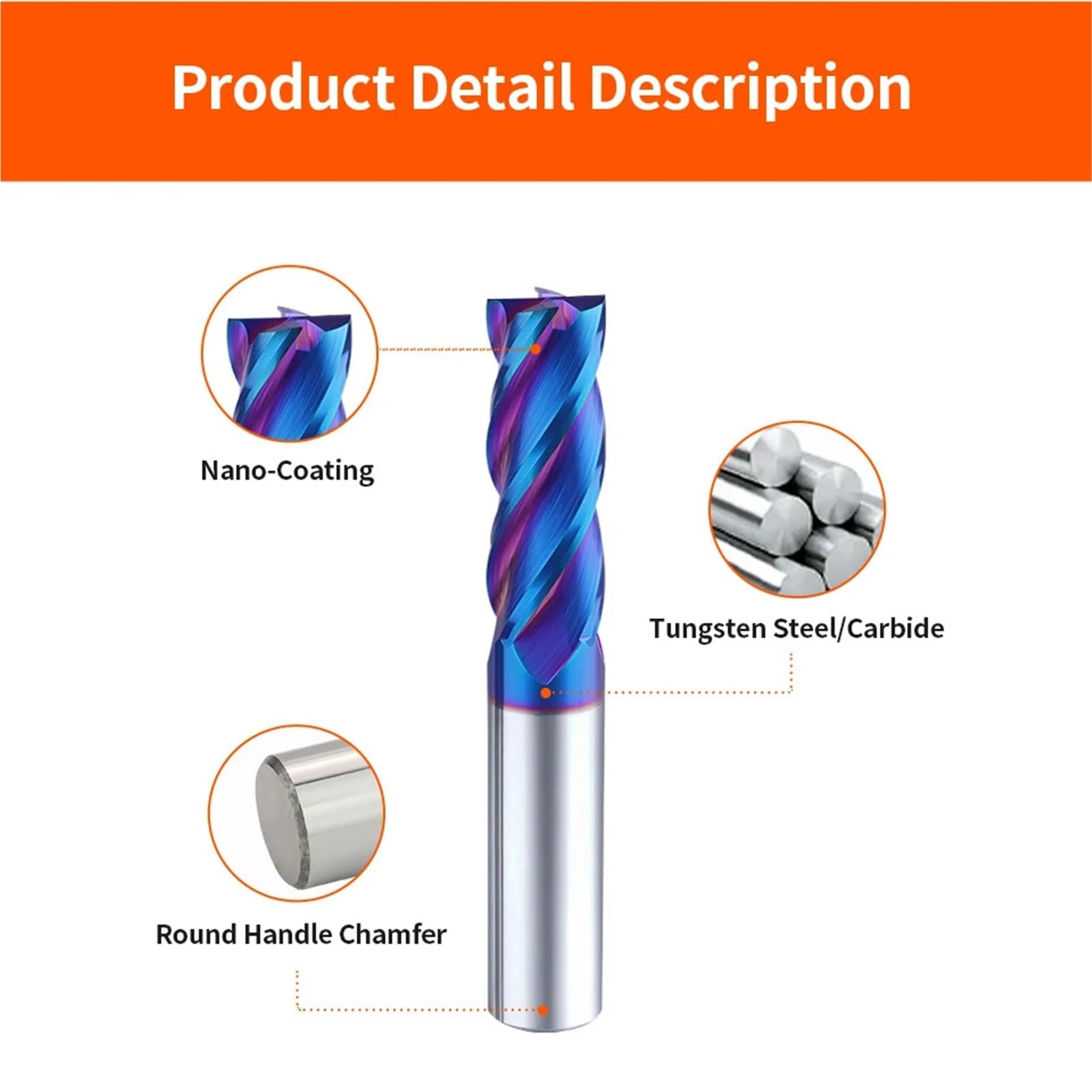 Fresas de extremo de carburo HRC65 de 2 flautas, brocas de enrutador de Metal, fresa de acero de tungsteno, herramienta de torno CNC, fresa plana recubierta(D6xD6x50L)