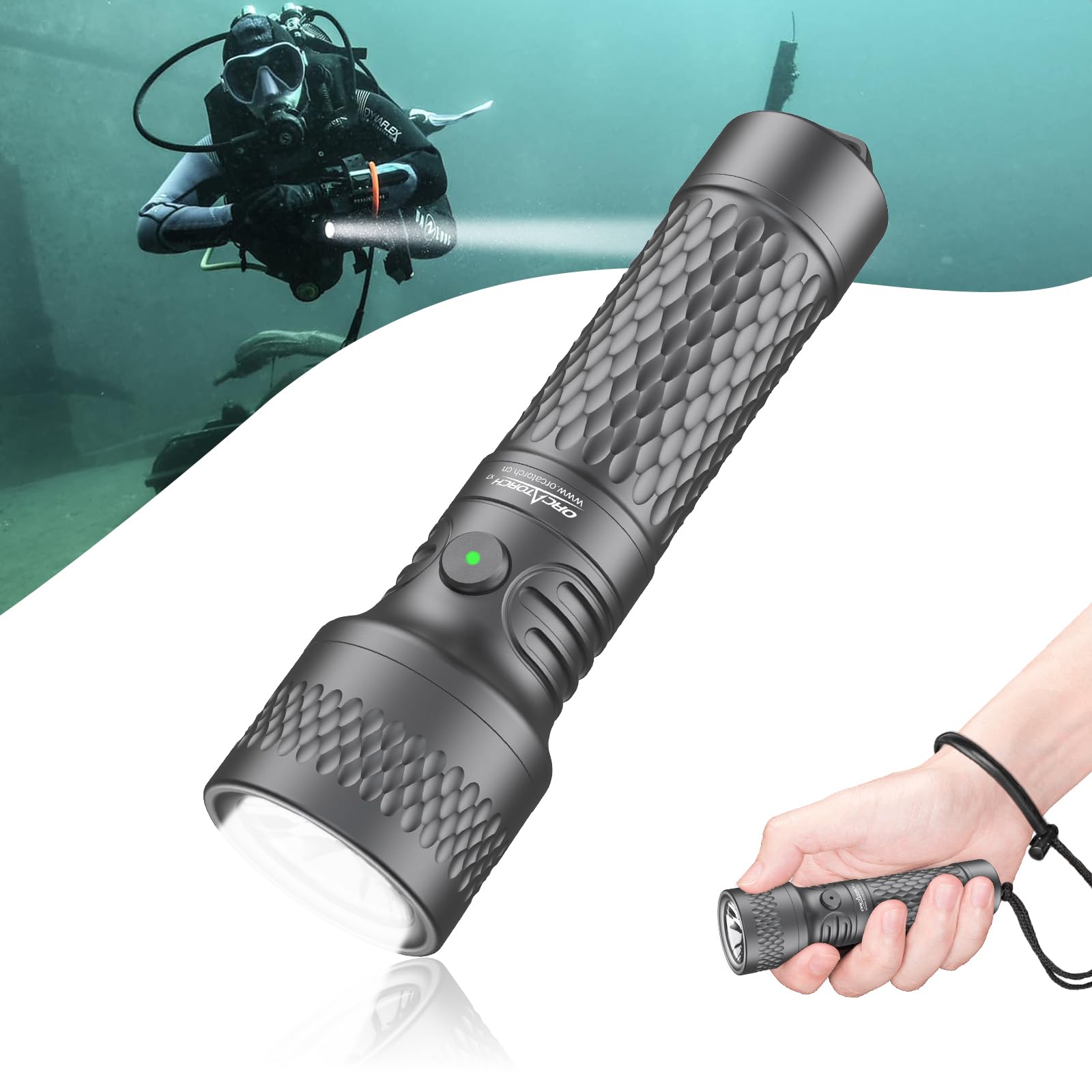 ORCATORCH ORCA7 Torcia Subacquea 3000 Lumen IP68 150m Impermeabile SOS